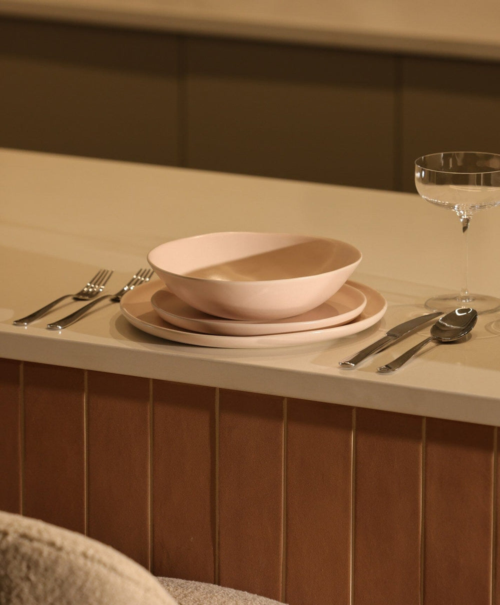 Everyday Dinnerware Set by Fable Home, shown in Blush Pink.