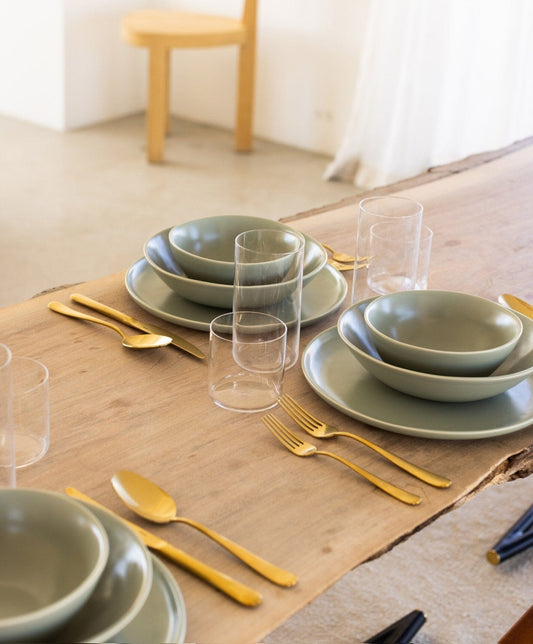 Everyday Dinnerware Set by Fable Home, shown in Beachgrass Green. – #beachgrassgreen