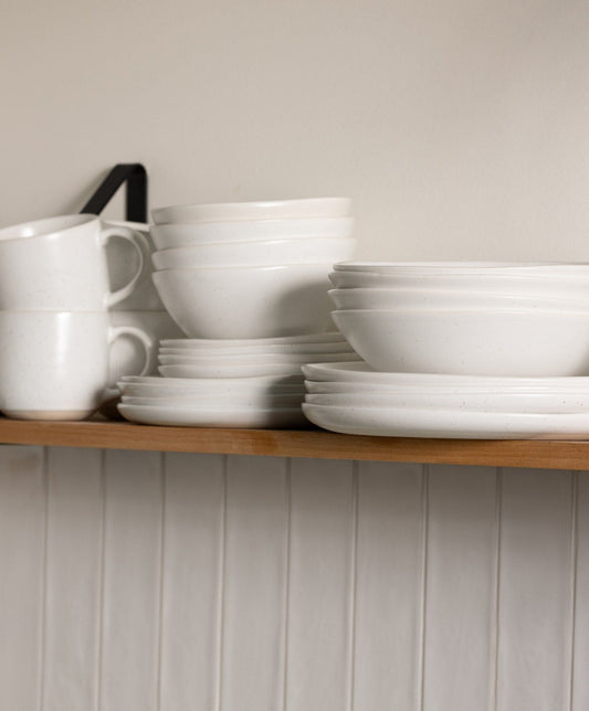 Everyday Dinnerware Set by Fable Home, shown in Speckled White. – #speckledwhite