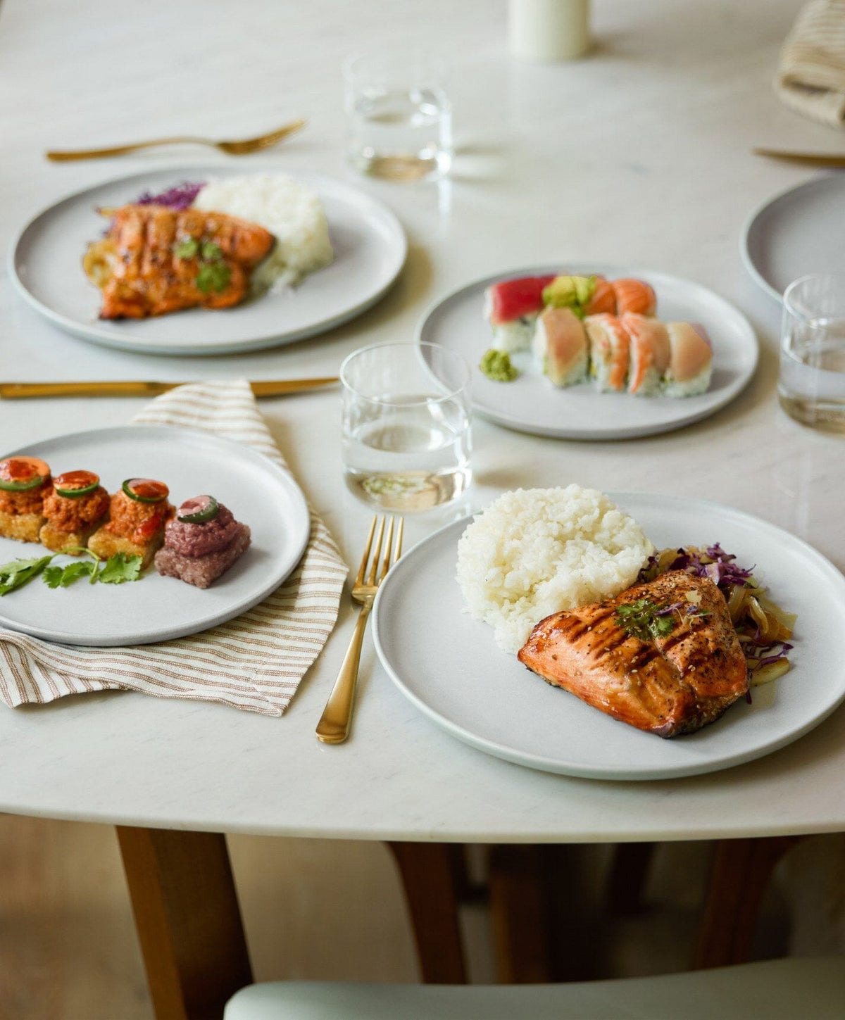 Everyday Dinnerware Set by Fable Home, shown in Stone Blue.
