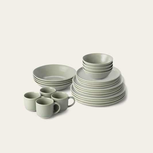 Everyday Dinnerware Set by Fable Home, shown in Beachgrass Green. – #beachgrassgreen