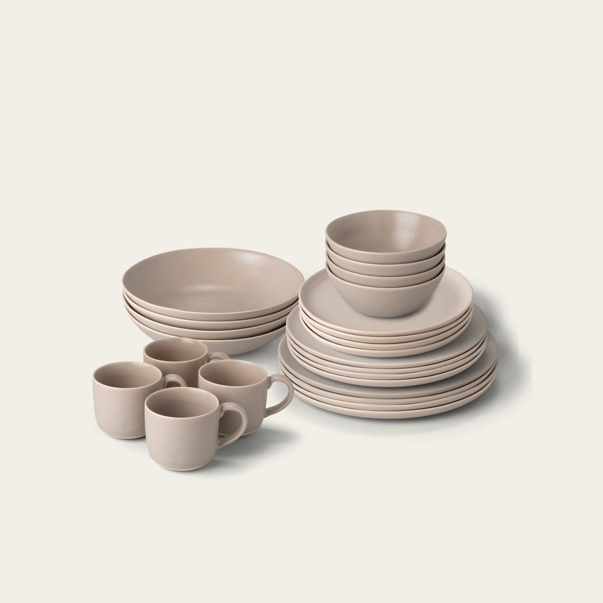 Everyday Dinnerware Set by Fable Home, shown in Desert Taupe.