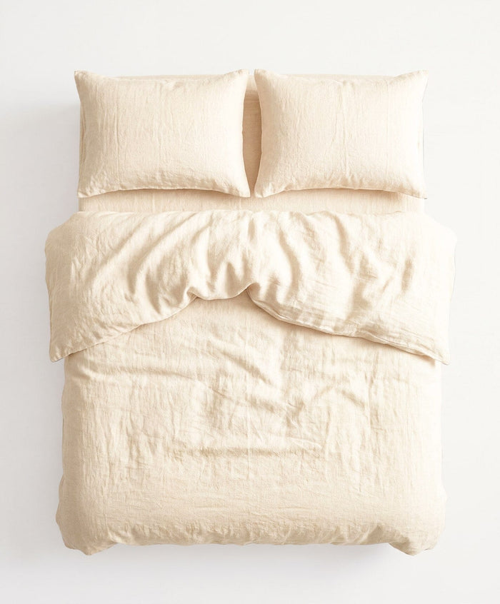 Linen Complete Bed Set by Fable Home, shown in Birch Sand. – #birchsand/queen #birchsand/king