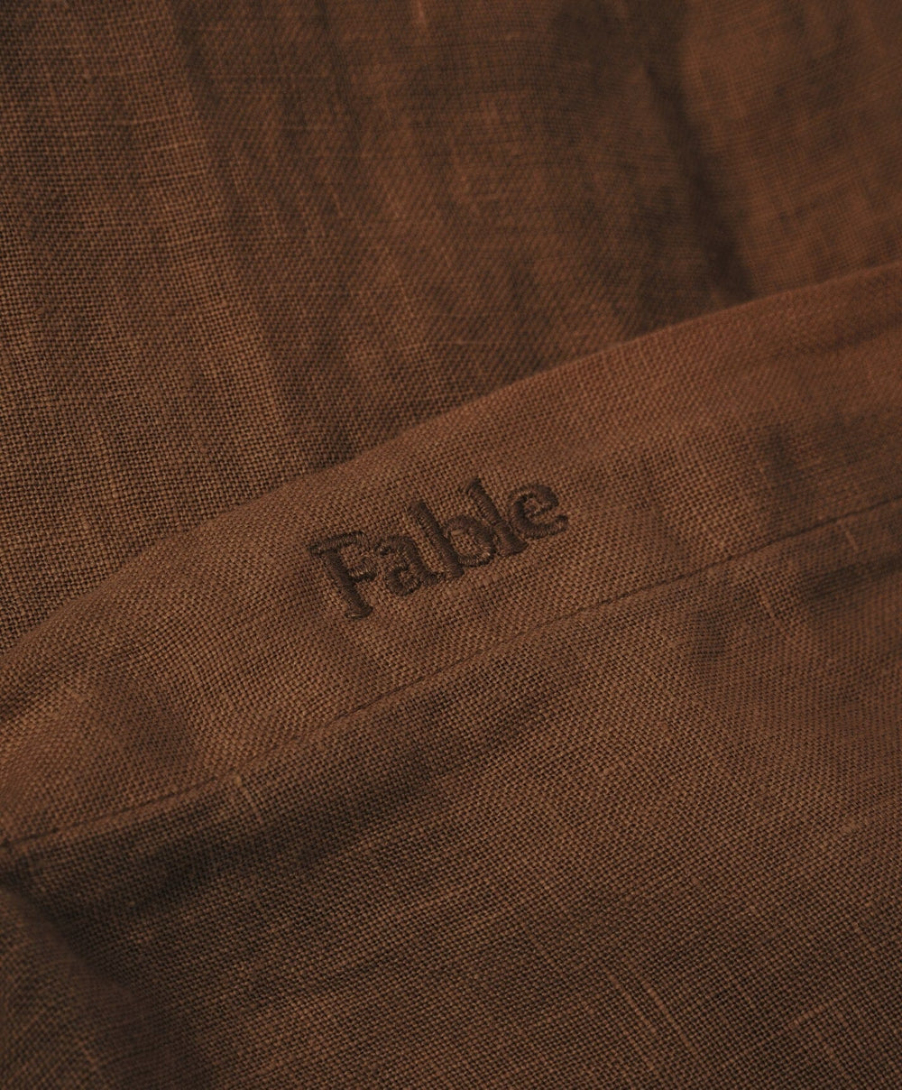 Linen Duvet Cover by Fable Home, shown in Walnut Brown.