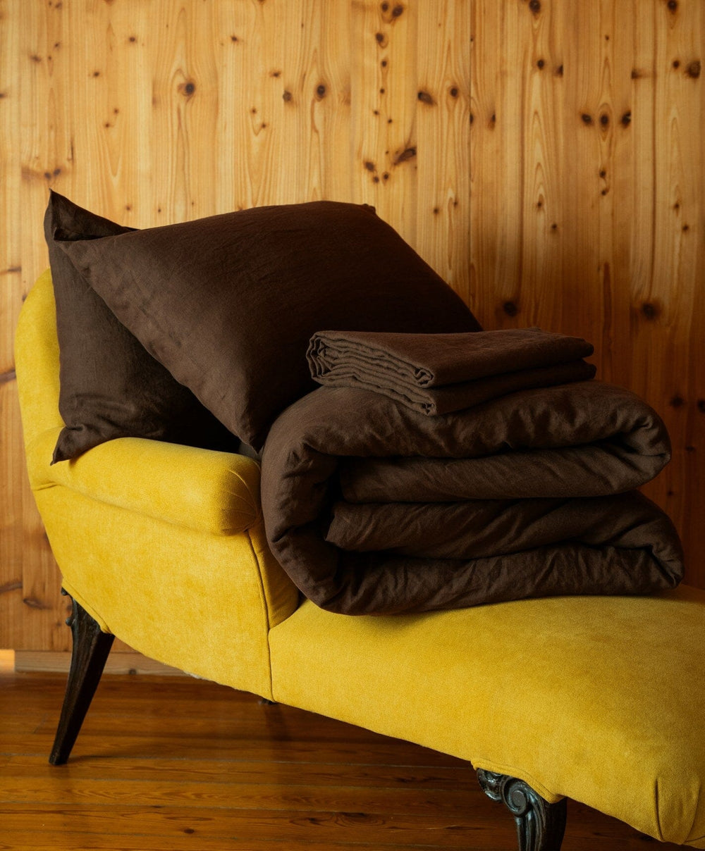Linen Duvet Cover by Fable Home, shown in Walnut Brown.