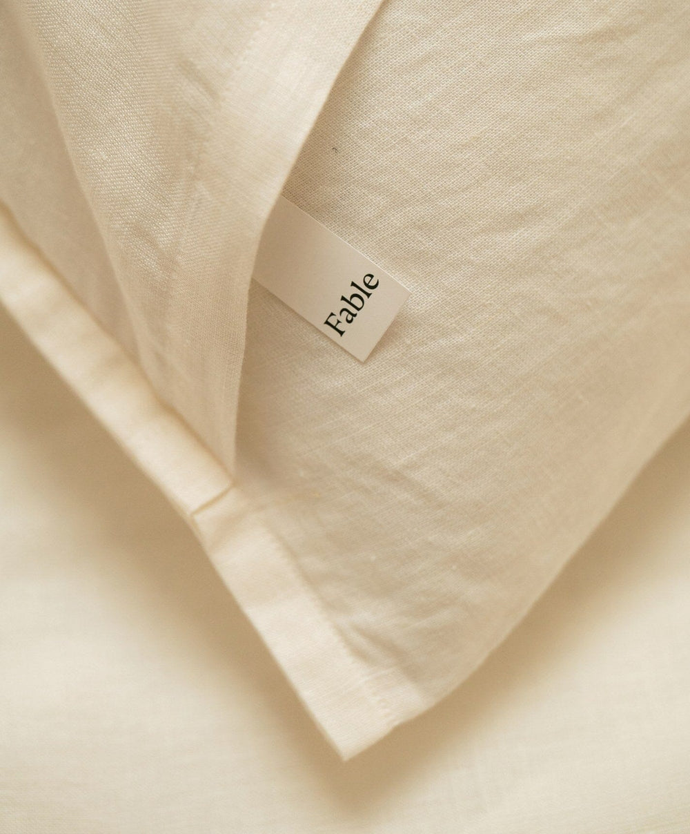 Linen Duvet Set by Fable Home, shown in Birch Sand.