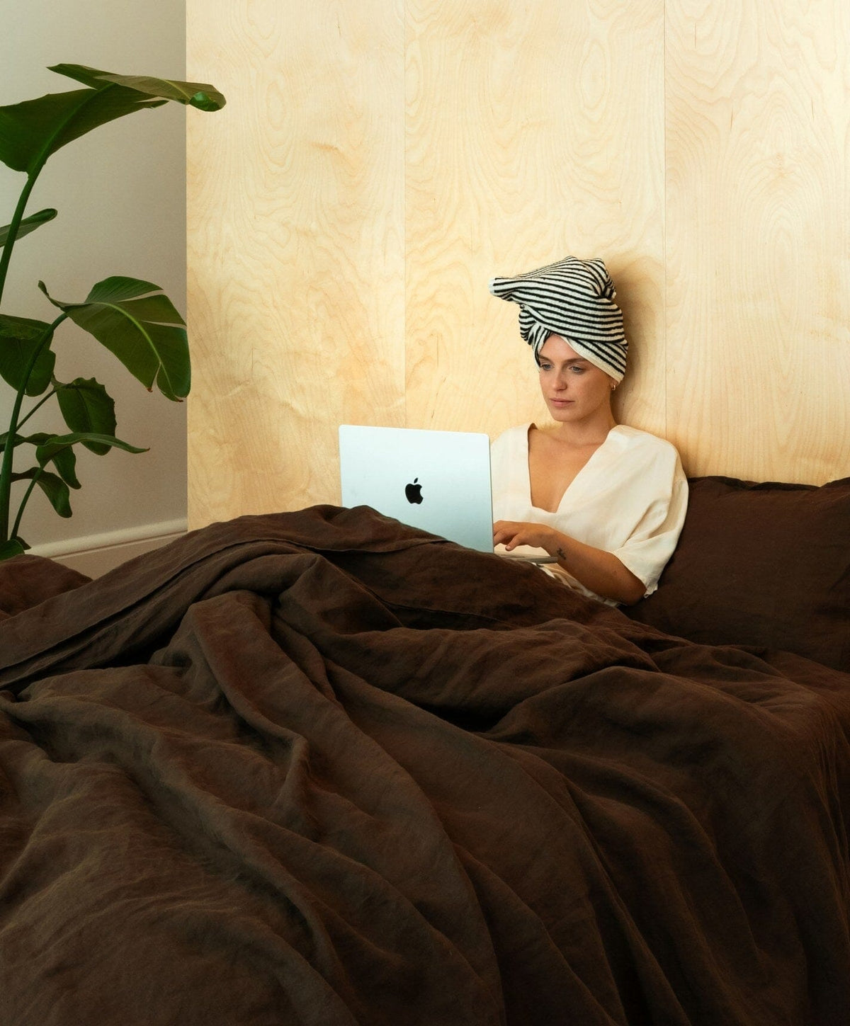 Linen Duvet Set by Fable Home, shown in Walnut Brown.