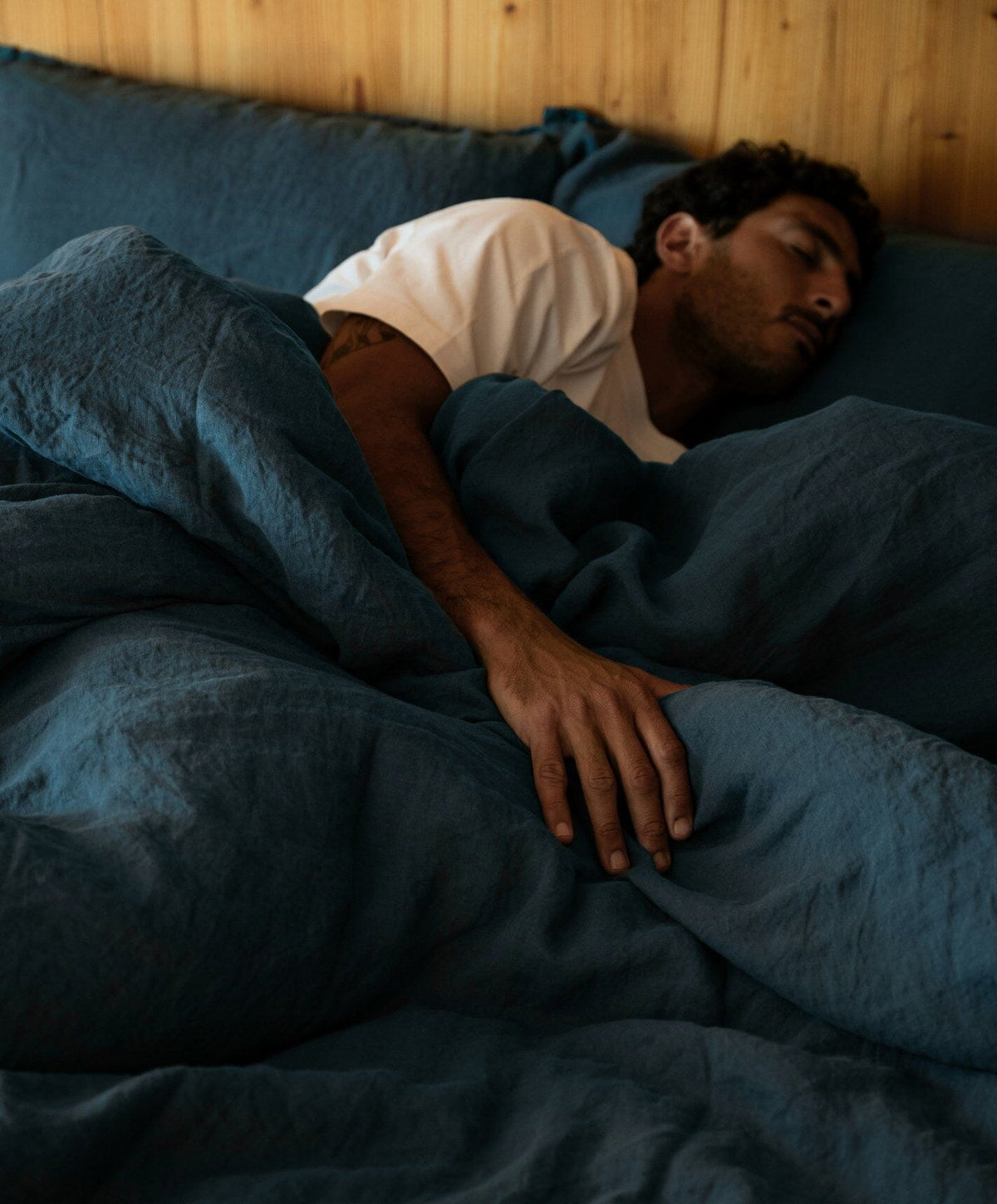 Linen Duvet Set by Fable Home, shown in Storm Blue.