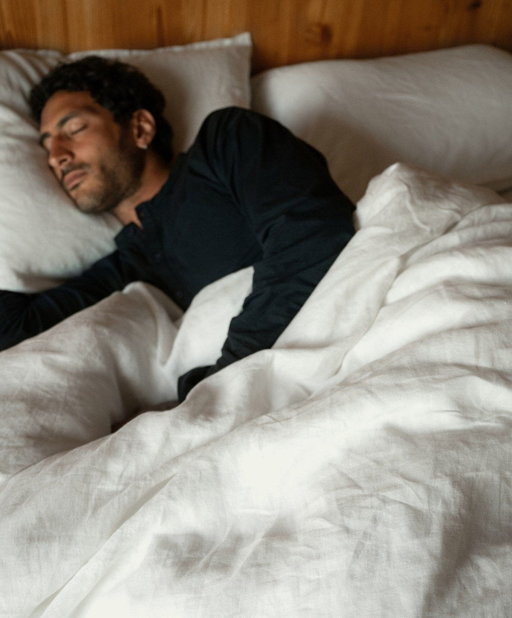 Linen Duvet Set by Fable Home, shown in Shell White.