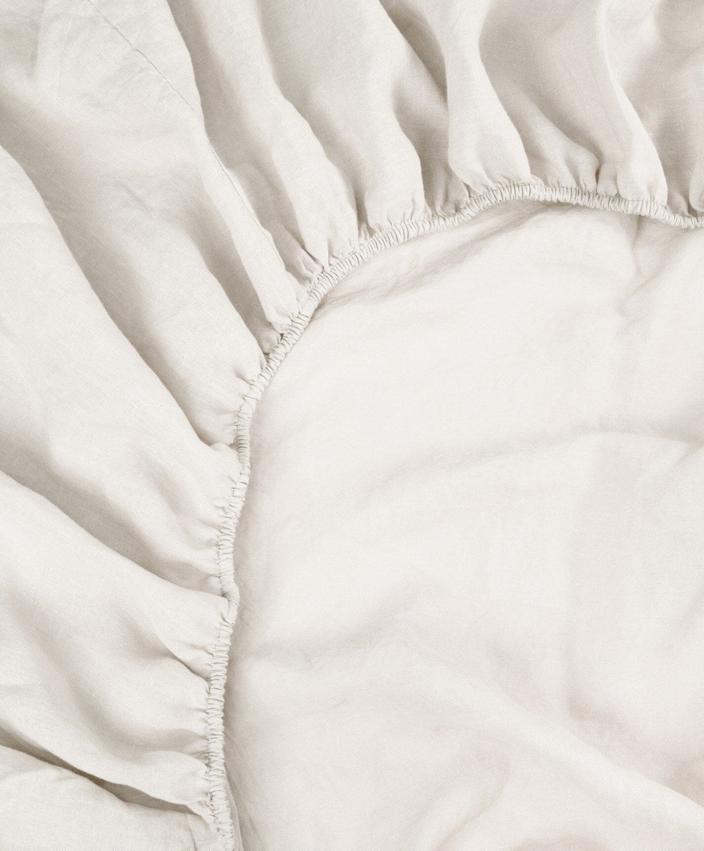 Linen Fitted Sheet by Fable Home, shown in Shell White.
