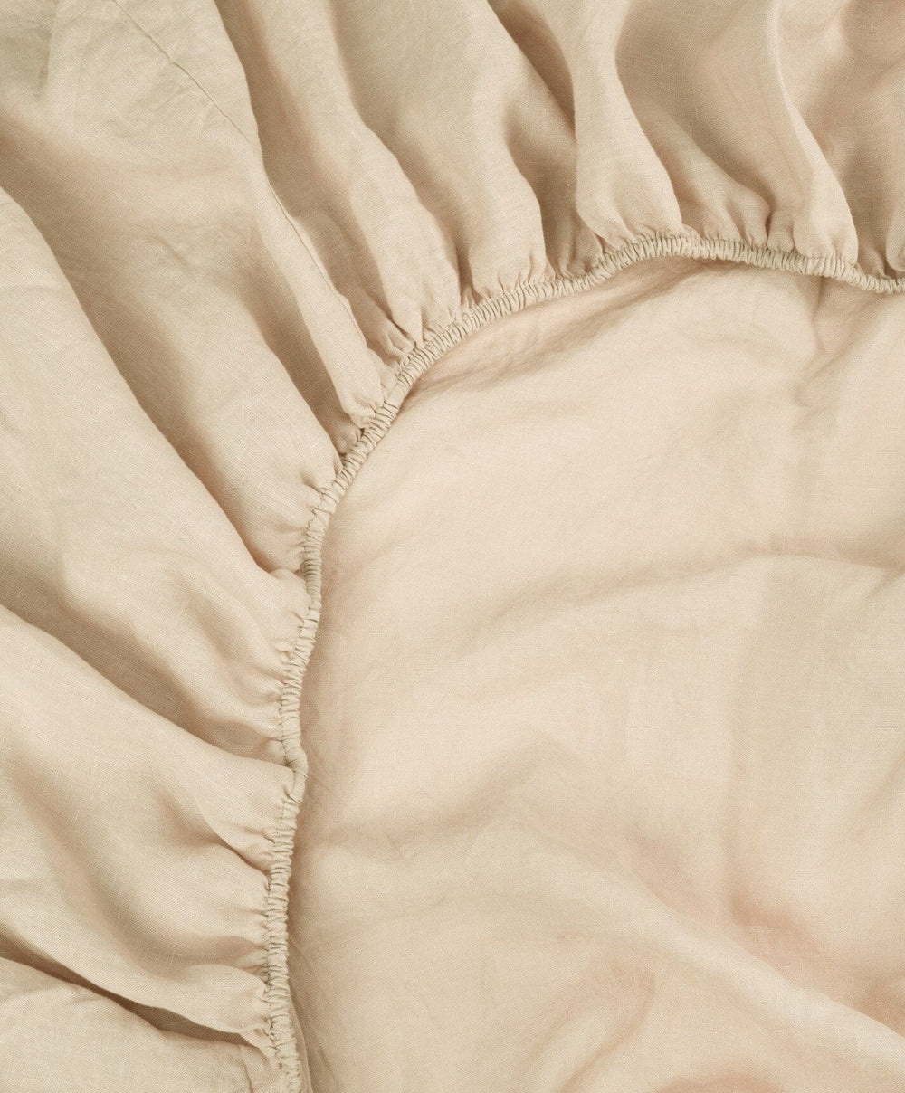 Linen Fitted Sheet by Fable Home, shown in Birch Sand.