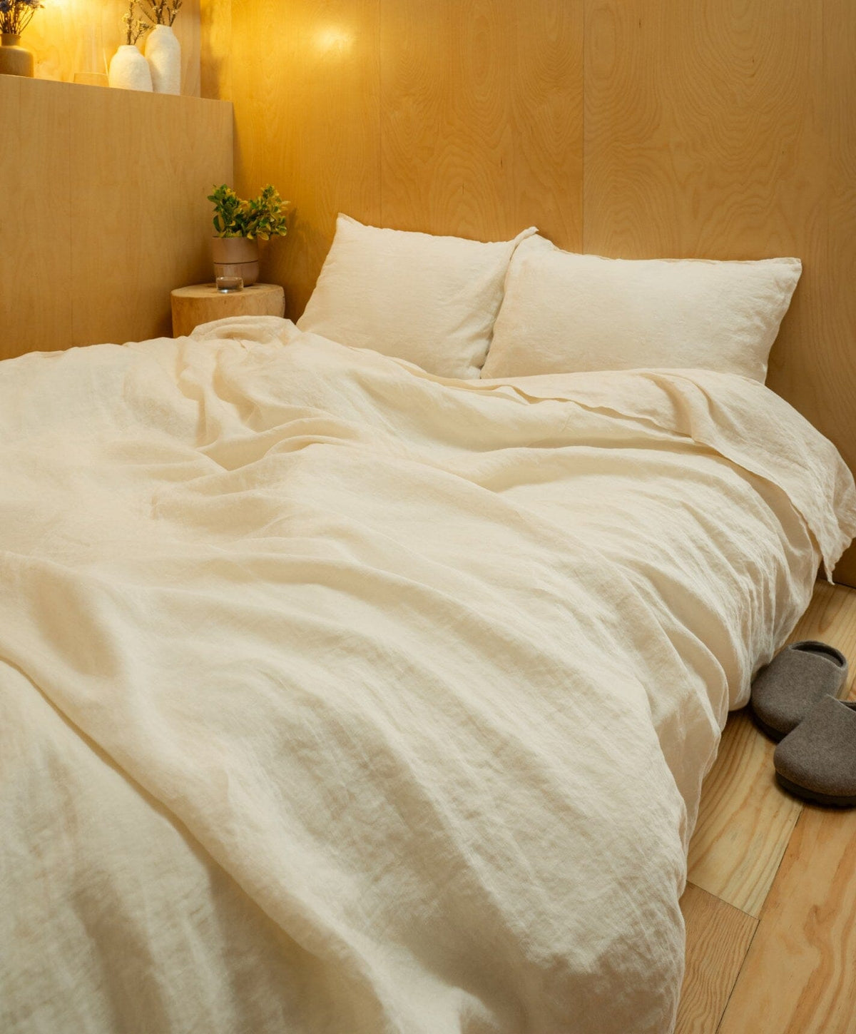Linen Flat Sheet by Fable Home, shown in Birch Sand.