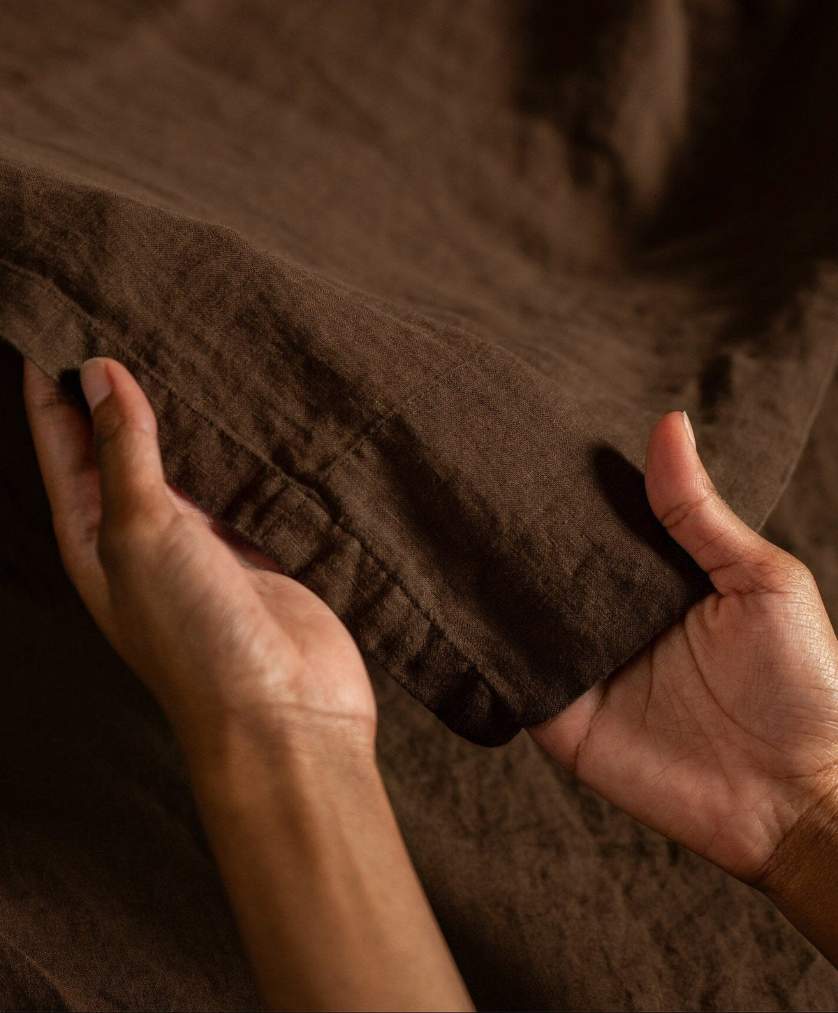 Linen Flat Sheet by Fable Home, shown in Walnut Brown.