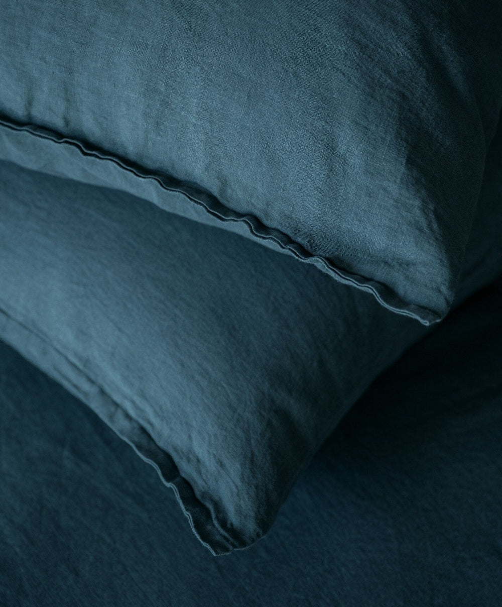 Linen Pillowcase Pair by Fable Home, shown in Storm Blue.