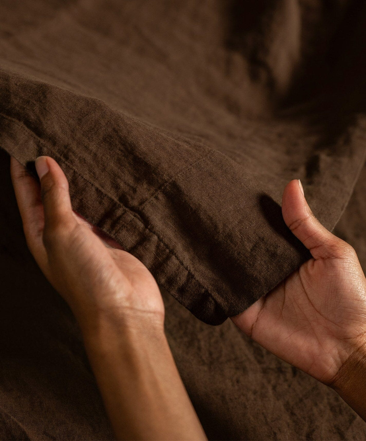 Linen Sheet Set by Fable Home, shown in Walnut Brown.