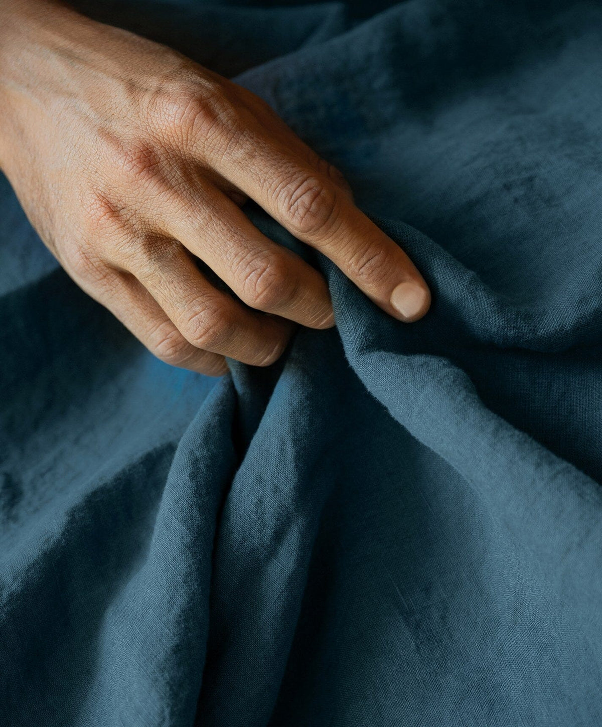 Linen Sheet Set by Fable Home, shown in Storm Blue.