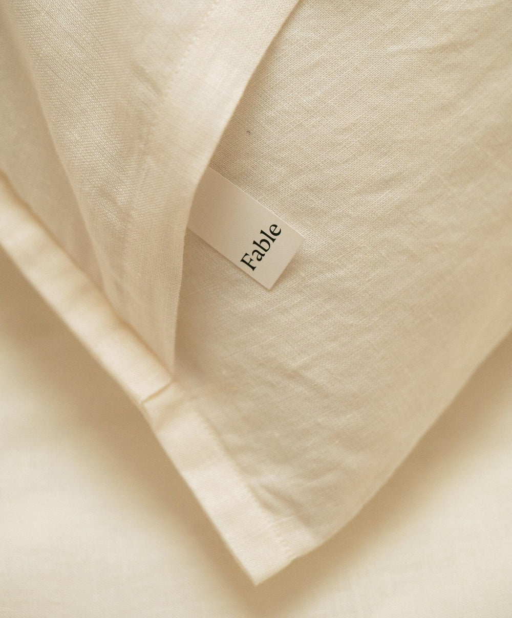 Linen Sheet Set by Fable Home, shown in Birch Sand.