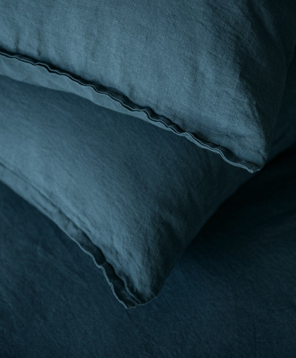 Linen Sheet Set by Fable Home, shown in Storm Blue.