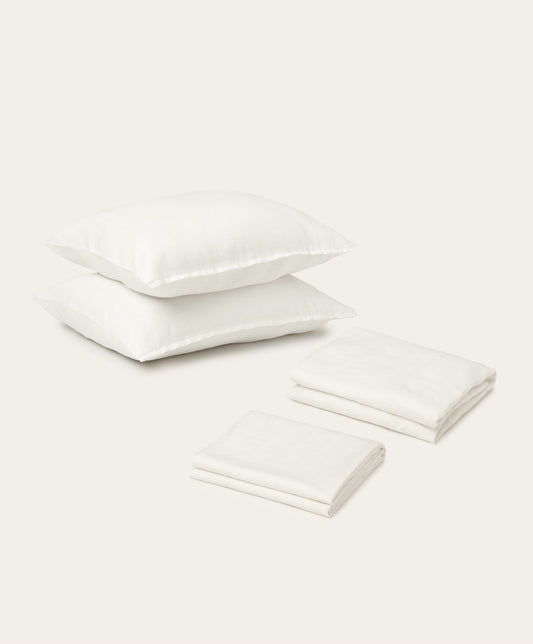 Linen Sheet Set by Fable Home, shown in Shell White. – #shellwhite/queen #shellwhite/king