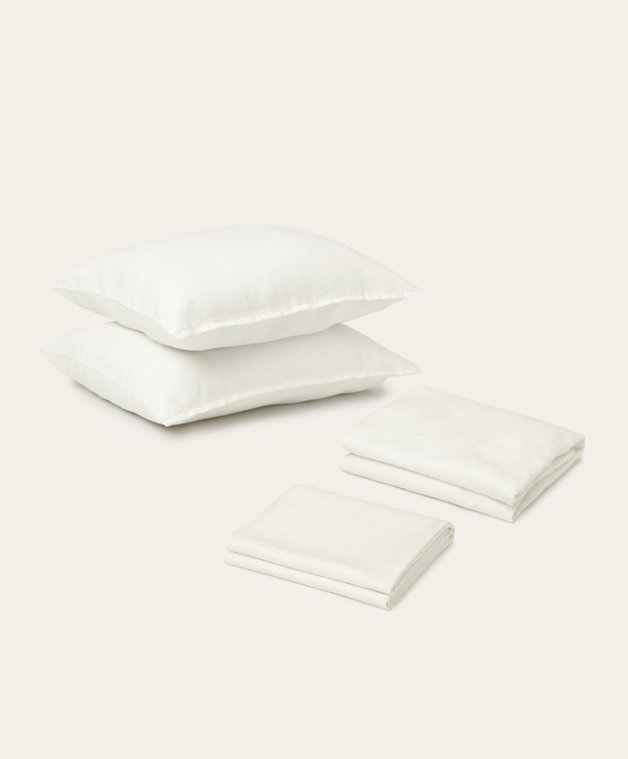 Linen Sheet Set by Fable Home, shown in Shell White. – #shellwhite/queen #shellwhite/king