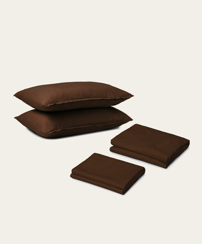 Linen Sheet Set by Fable Home, shown in Walnut Brown. – #walnutbrown/queen #walnutbrown/king