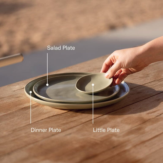 Little plates dinnerware by Fable Home, shown in a dovegray finish. – #dovegray