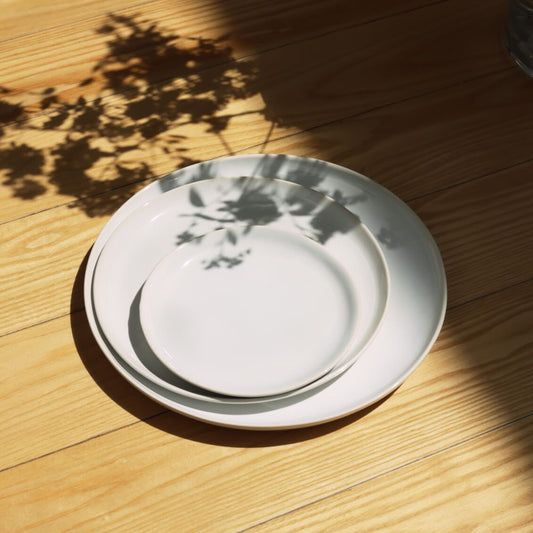 Lunch plates dinnerware by Fable Home, shown in a pearlwhite finish 2. – #pearlwhite