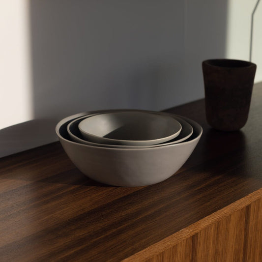 Nested serving bowls dinnerware by Fable Home, shown in a midnightblue finish. – #midnightblue