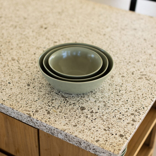 Nested serving bowls dinnerware by Fable Home, shown in a beachgrassgreen finish. – #beachgrassgreen