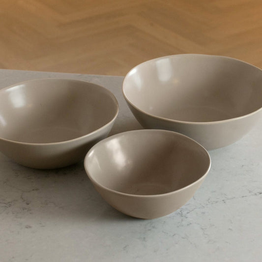 Nested serving bowls dinnerware by Fable Home, shown in a deserttaupe finish. – #deserttaupe