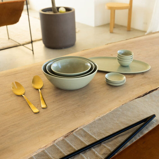 Nested serving bowls dinnerware by Fable Home, shown in a beachgrassgreen finish. – #beachgrassgreen