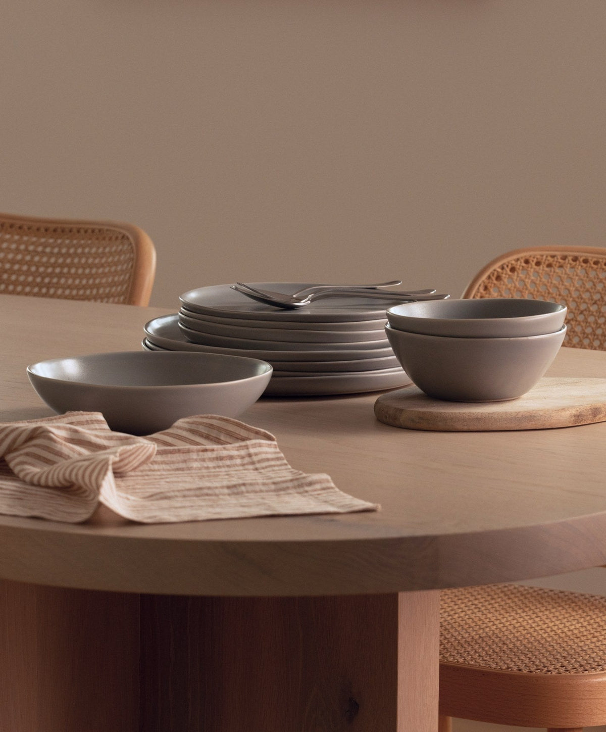 Dinnerware Set by Fable Home, shown in Dove Gray.