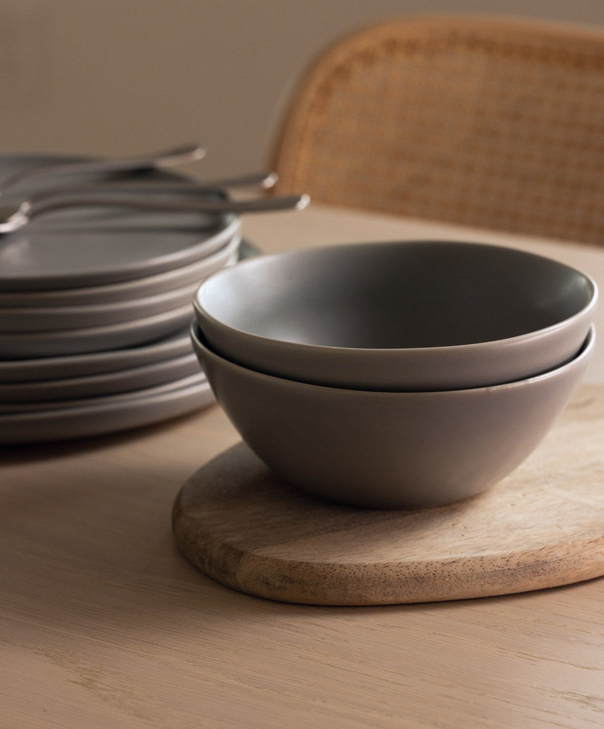 Dinnerware Set by Fable Home, shown in Dove Gray.