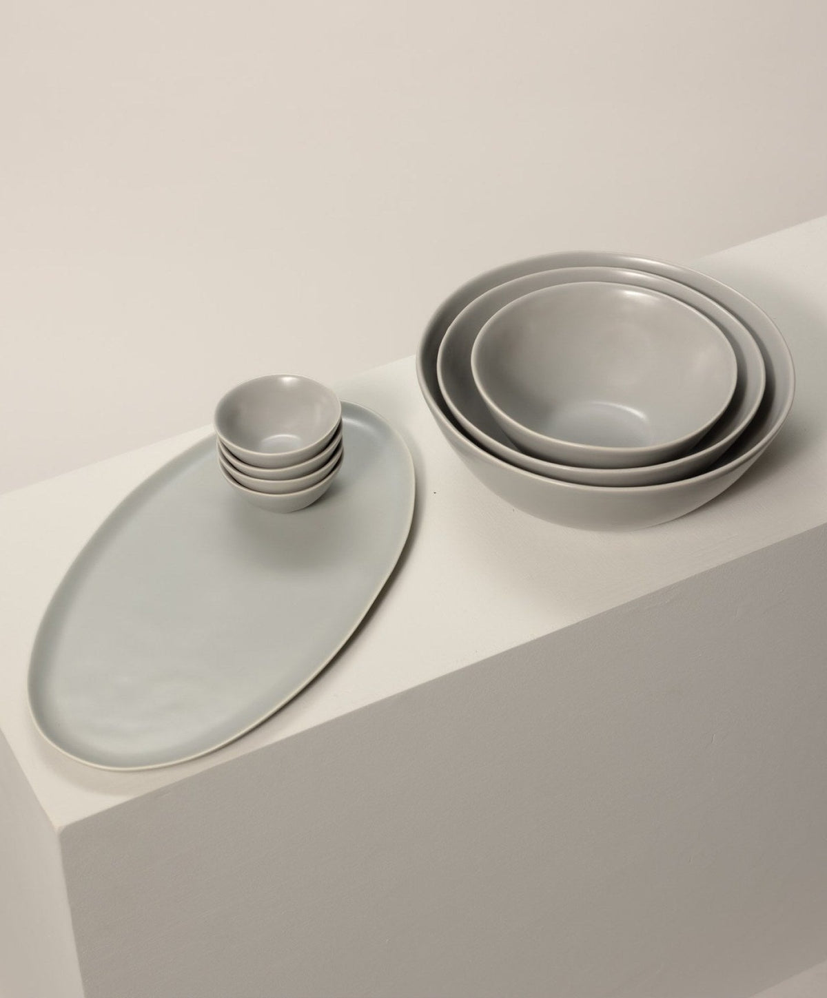 Serving Ceramics Set by Fable Home, shown in Dove Gray.