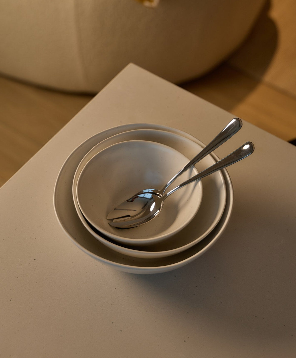 Serving Ceramics Set by Fable Home, shown in Speckled White.