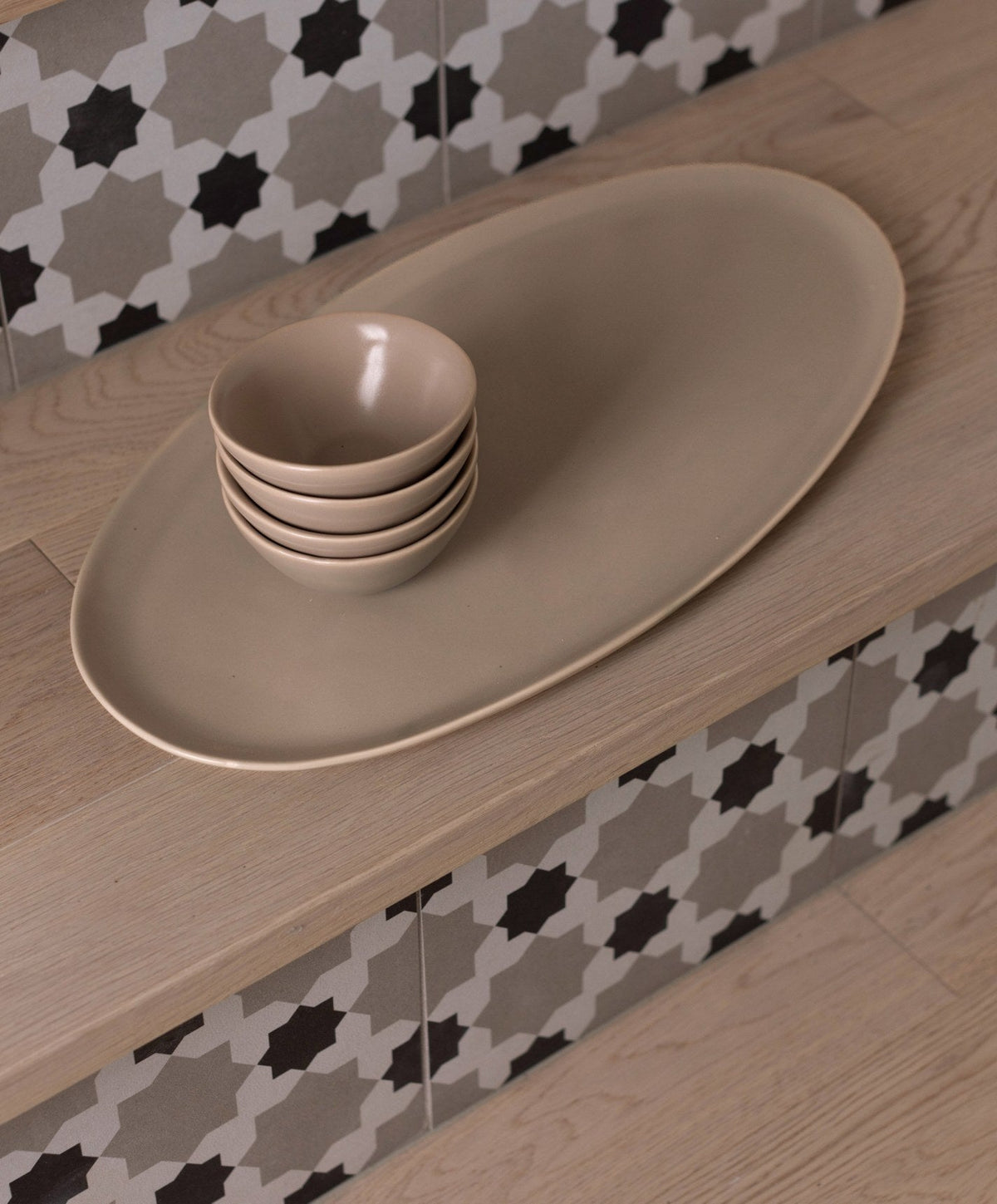 Serving Platter Set by Fable Home, shown in Desert Taupe.