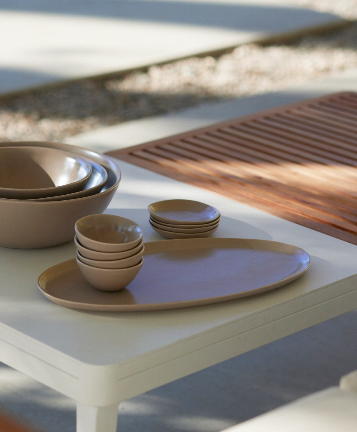 Serving Platter Set by Fable Home, shown in Desert Taupe.