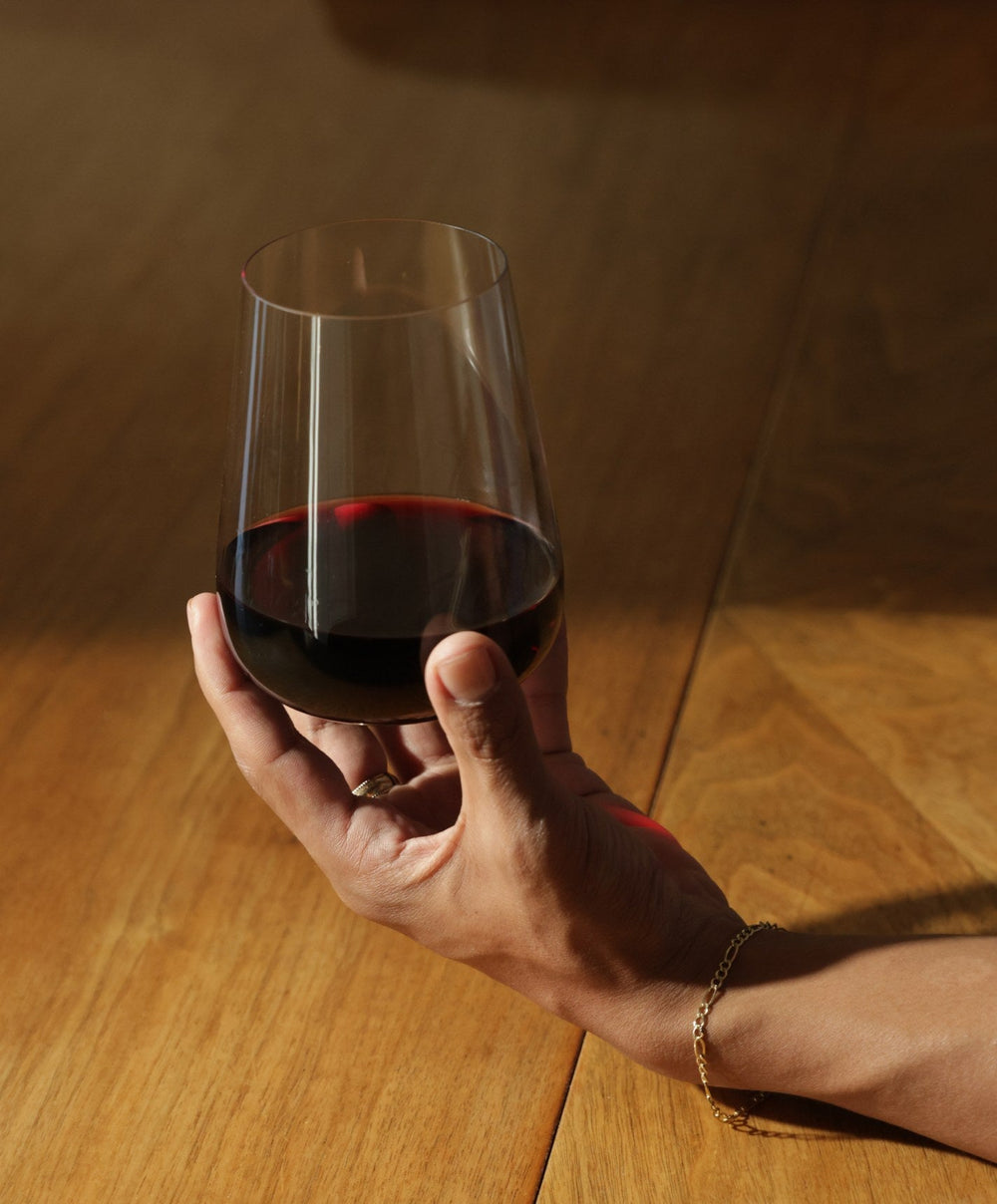 Stemless Wine Glasses by Fable Home, shown in Clear.