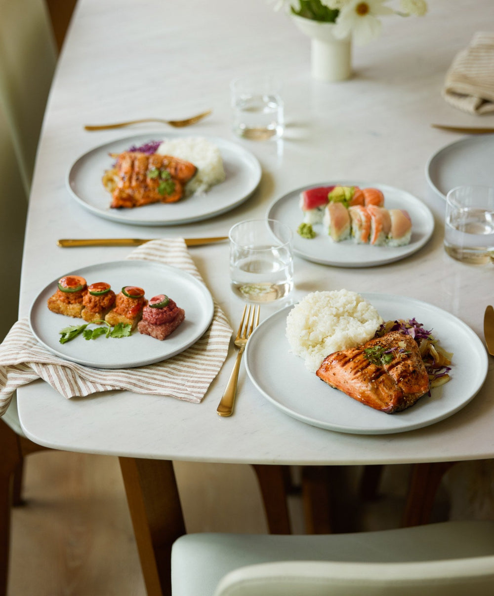 Dinner Plates by Fable Home, shown in Stone Blue.