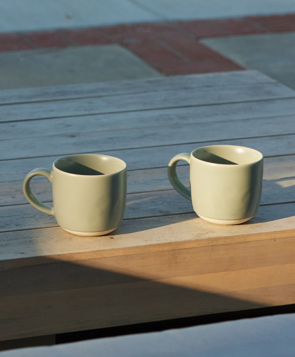 Mugs by Fable Home, shown in Beachgrass Green.