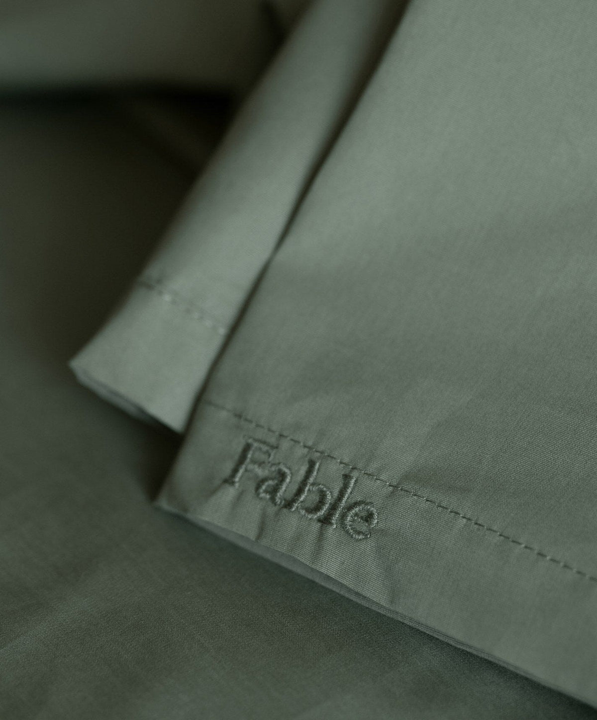 Percale Complete Bed Set by Fable Home, shown in Juniper Green.