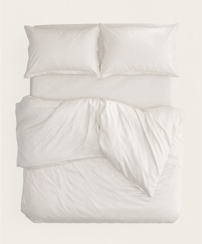 Percale Complete Bed Set by Fable Home, shown in Shell White. – #shellwhite/queen #shellwhite/king