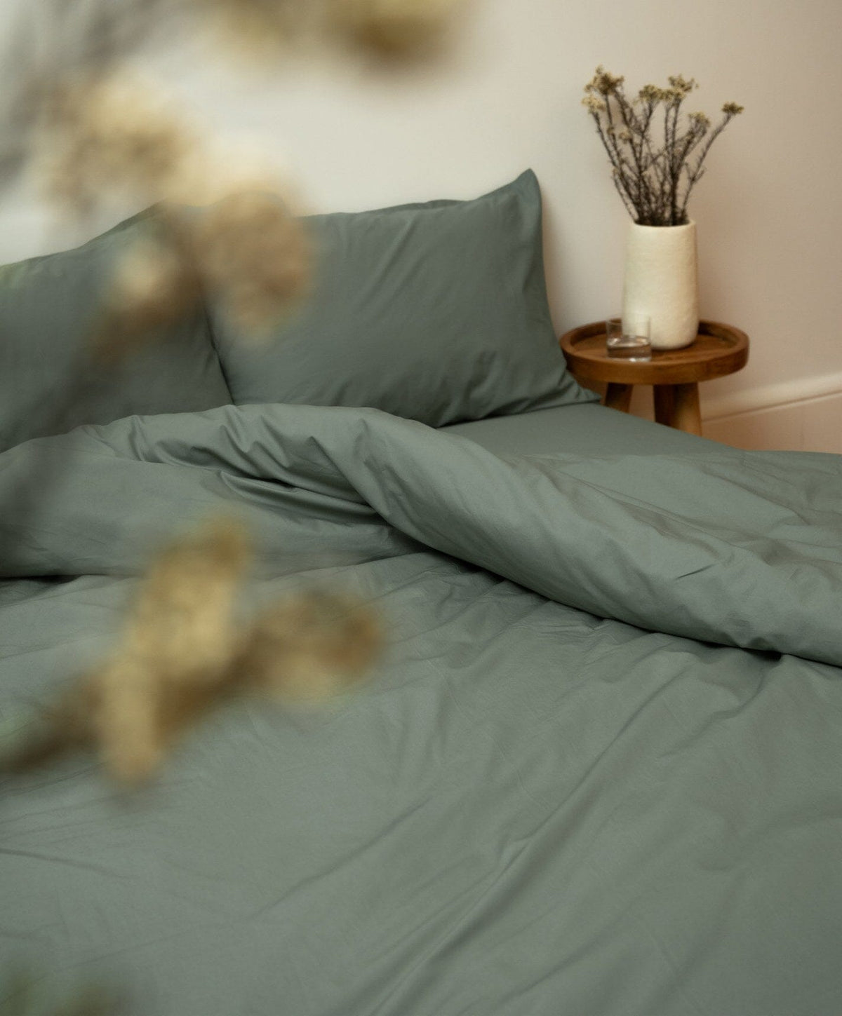 Percale Duvet Cover by Fable Home, shown in Juniper Green.