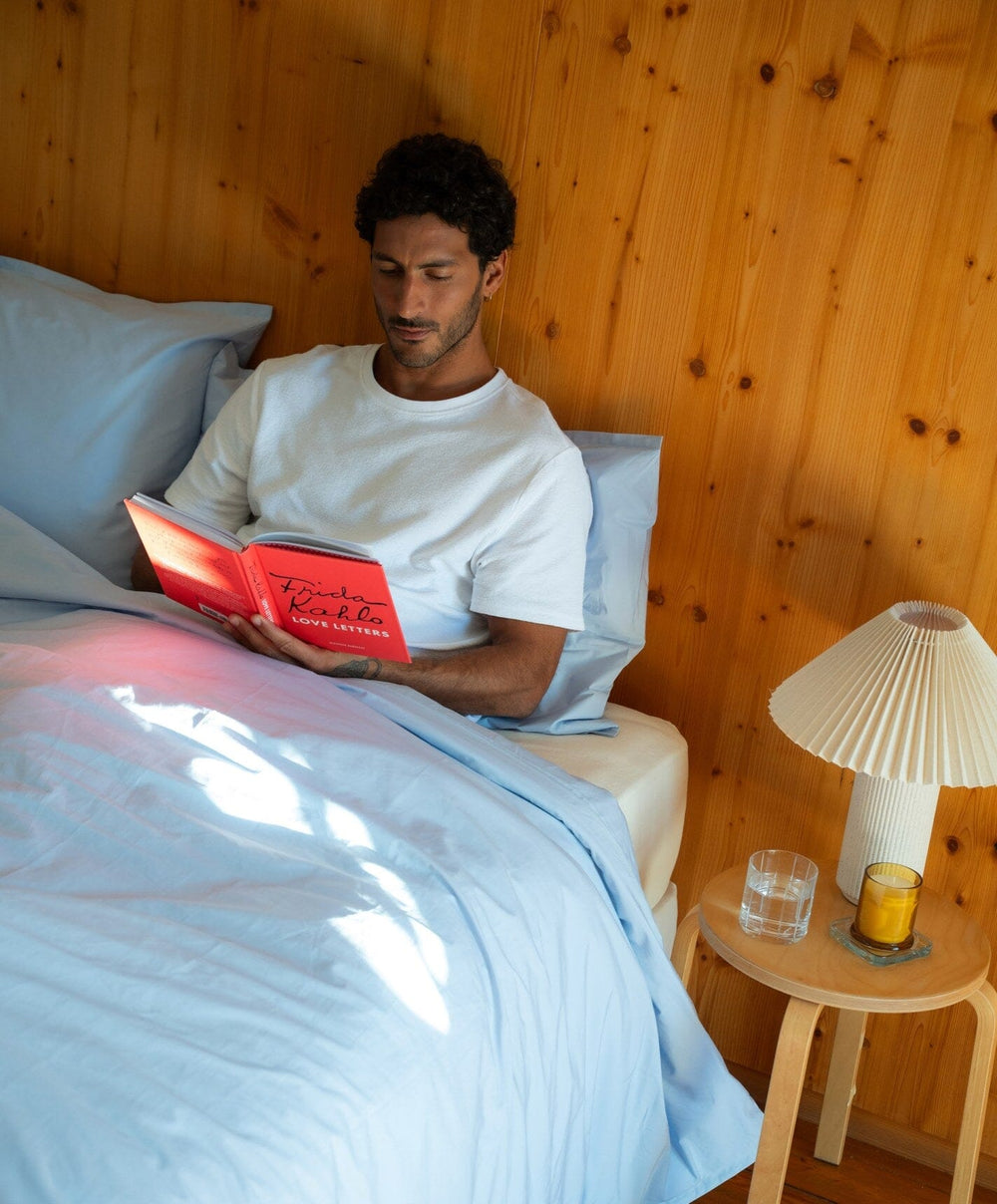 Percale Duvet Set by Fable Home, shown in Meadow Blue.