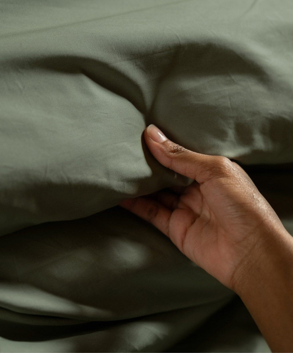 Percale Duvet Set by Fable Home, shown in Juniper Green.