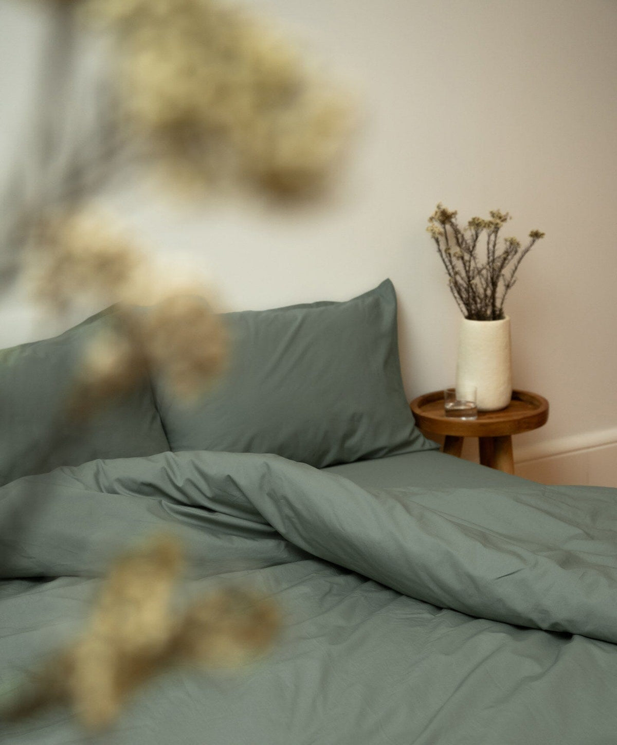 Percale Duvet Set by Fable Home, shown in Juniper Green.