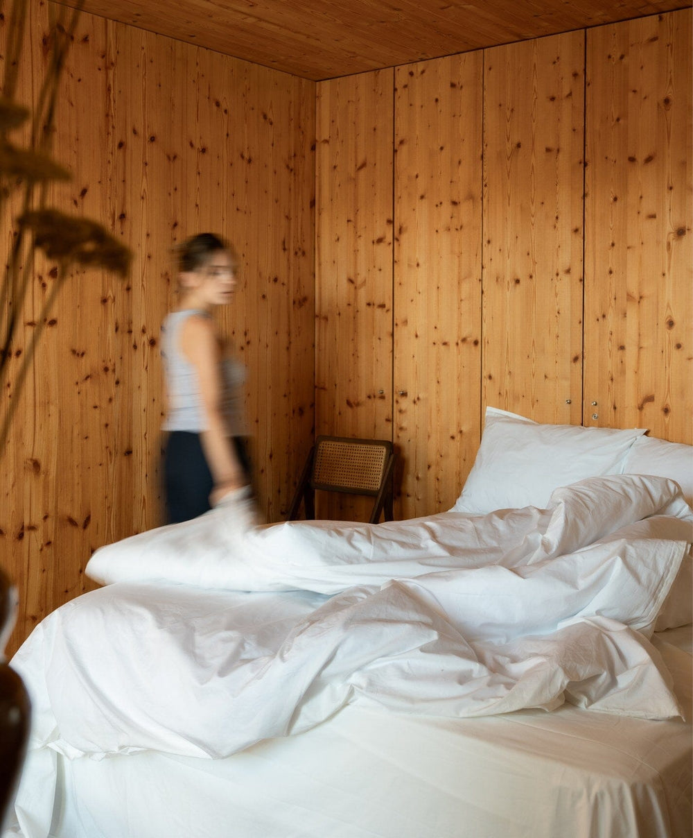 Percale Flat Sheet by Fable Home, shown in Shell White.