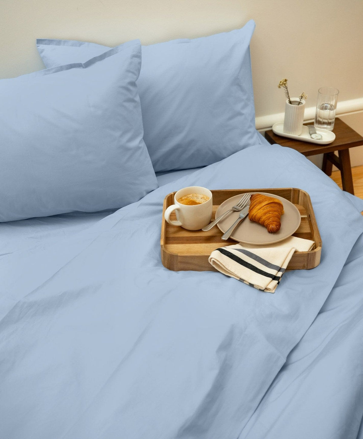 Percale Flat Sheet by Fable Home, shown in Meadow Blue.