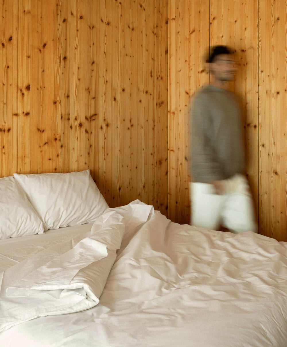 Percale Flat Sheet by Fable Home, shown in Birch Sand.