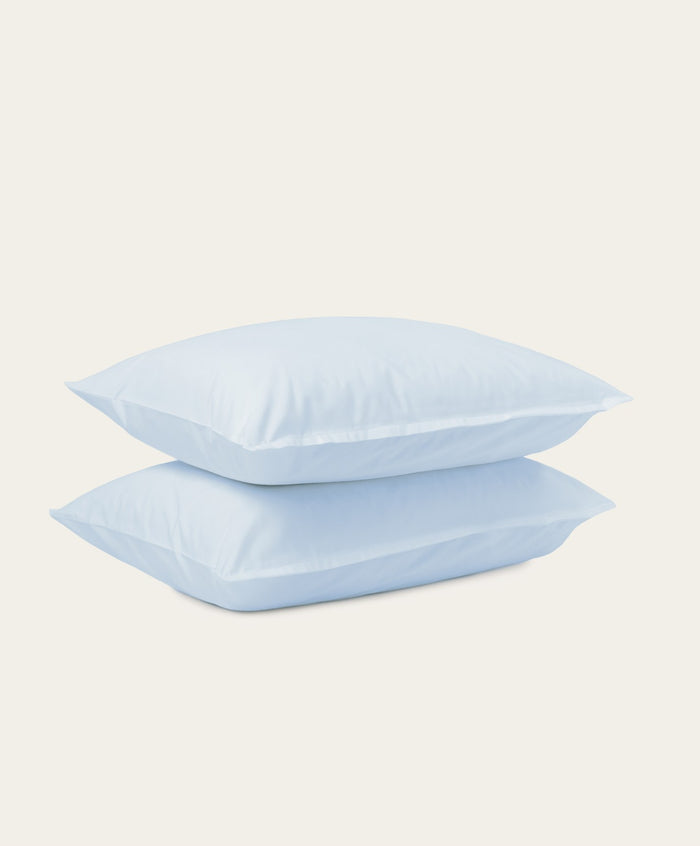 Percale Pillowcase Pair by Fable Home, shown in Meadow Blue. – #meadowblue/standard #meadowblue/king